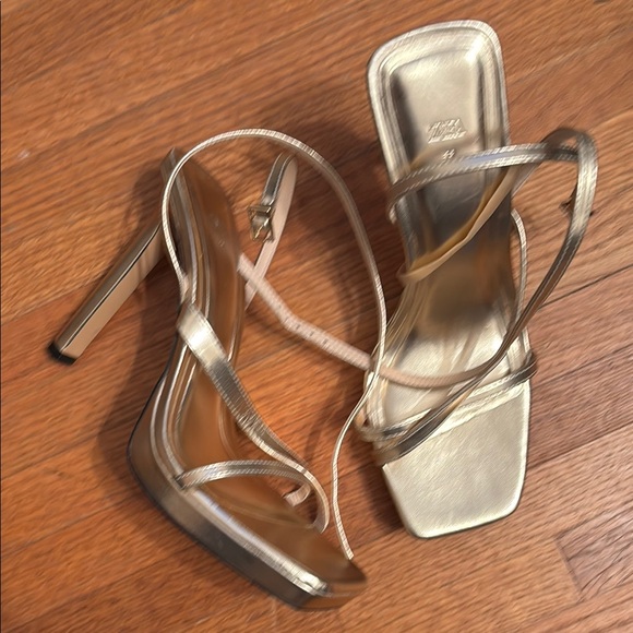 Zara Gold High Heels with Square Toe - Picture 1 of 5